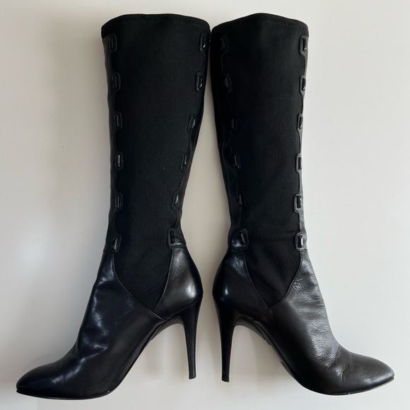 Y2K B Makowsky Jeweled Stretch Leather Knee High Black Vintage Boots Womens 8.5 - Picture 16 of 17